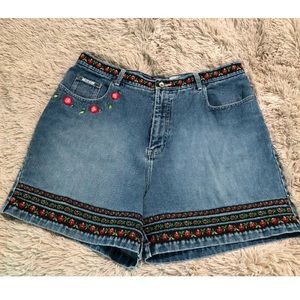 Boho Cotton Denim Floral Shorts
